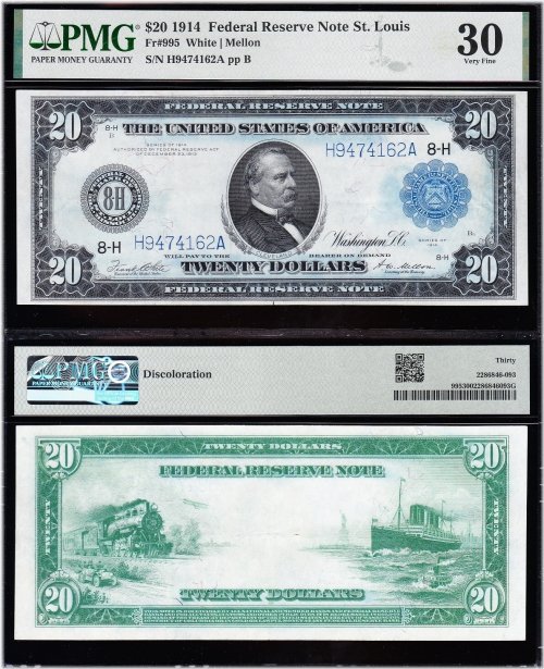 St. Louis 1914 $20 Federal Reserve Note - PMG 30 Graded
