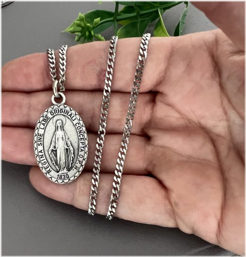 Miraculous Mary Pendant with Curb Chain