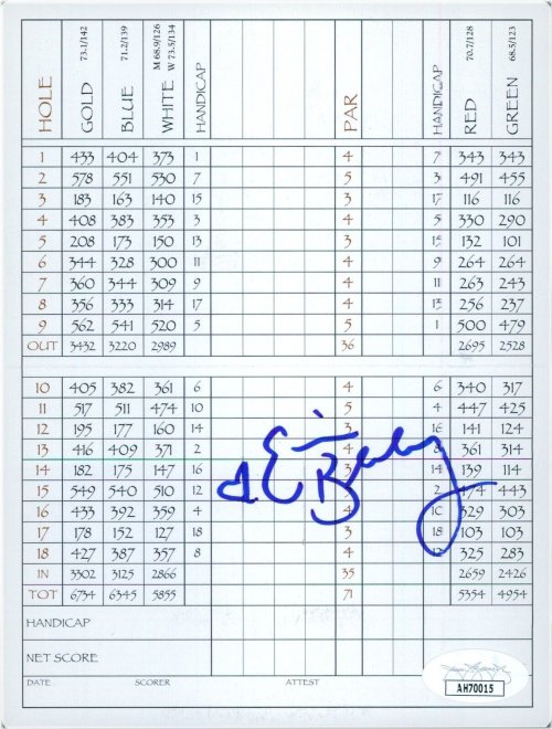 The Ridge Golf Club Scorecard Signed by Erica Blasberg - JSA Authenticated