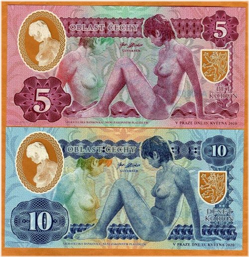 Bohemian Polymer Banknote Set with Nude Design and Matching Serial Numbers