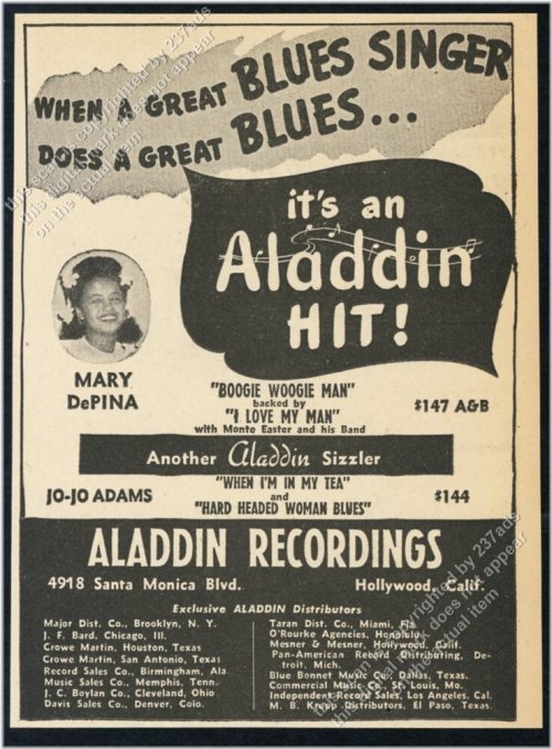 Vintage Boogie Woogie Man Trade Print Ad featuring Mary DePina (1946)