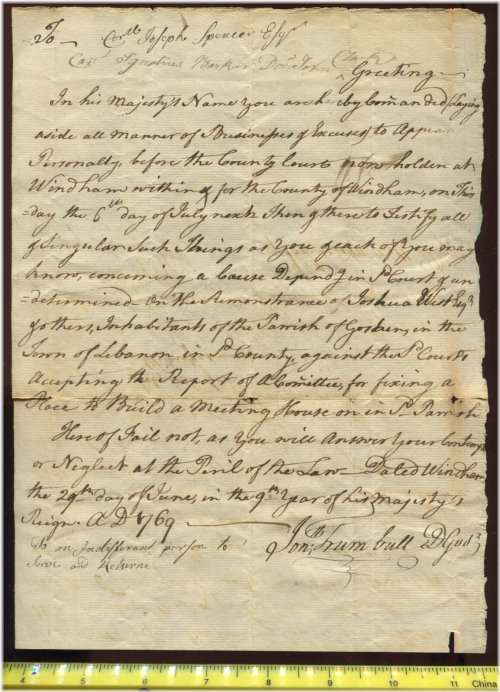 Colonial Era Legal Document Signed by Lt Governor Jonathan Trumbull Sr