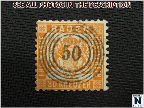 Baden #25, 1862 30kr Deep Orange Used Stamp with APS Certification