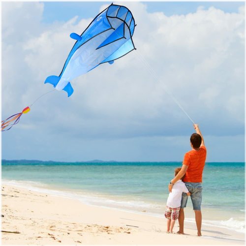 Blue Dolphin Breeze Kite - 2m Frameless 3D Design for Beach Fun