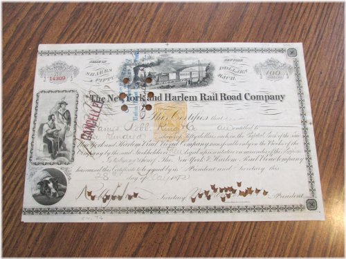 Vanderbilt BH 1873 Stock Certificate