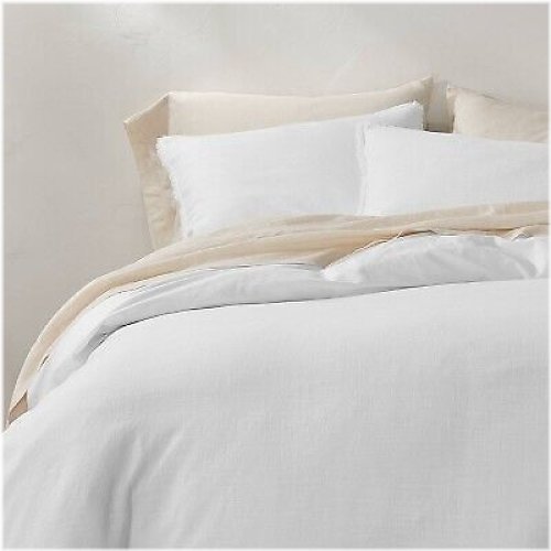 White Linen Blend Duvet Cover & Sham Set - Casaluna