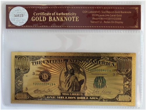 Golden 3D Overlay Replica Banknote with Certificate of Authenticity