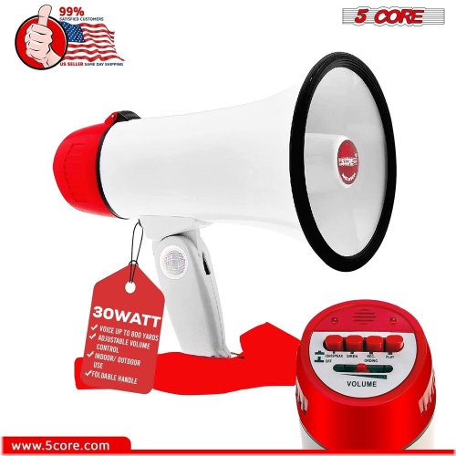 Pro Bullhorn 30W Megaphone Speaker with Voice Recording and Police Siren