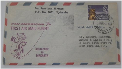 First Flight Airmail: Singapore to Jakarta 1959