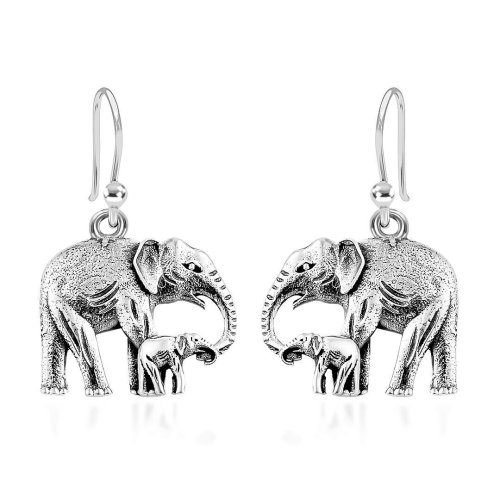 Filigree Elephant Dangle Silver Earrings