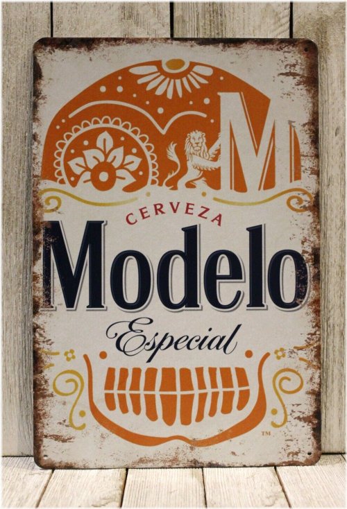 Rustic Mexican Beer Skull Tin Sign