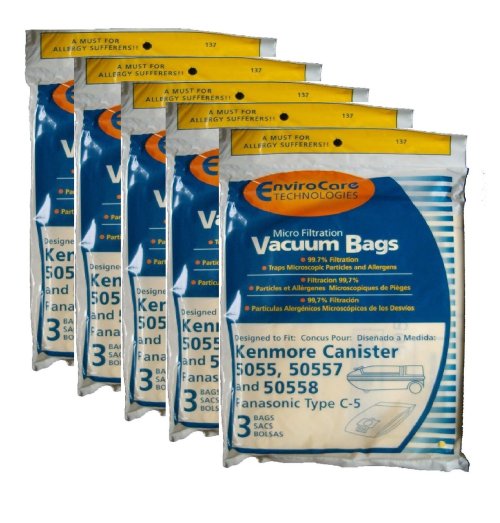 CleanSack Vacuum Bags (15 Pack) - Compatible with Kenmore 5055, 50557, 50558 and Panasonic Models