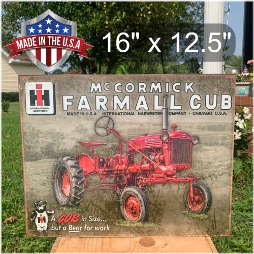 Cub Tractor Tin Metal Sign - Vintage McCormick Farmall Memorabilia