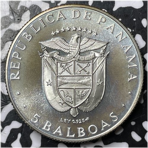 1970 Panama 5 Balboas Large Silver Coin - Proof