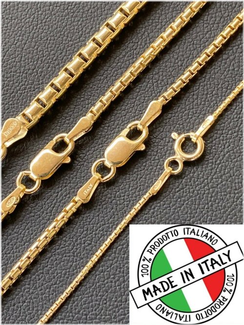 Rounded Box Chain Necklace in 14k Gold Plated 925 Sterling Silver