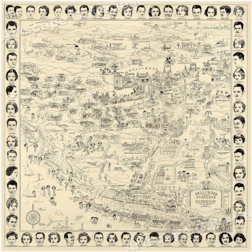 Vintage Hollywood Star Map