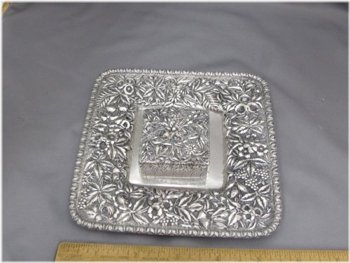 Victorian Sterling Silver Inkwell Set with Repousse Design