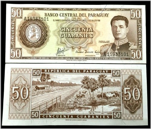 Paraguay 50 Guaranies 1952 Banknote