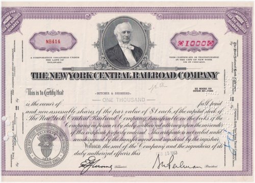 Central Purple Stock Certificate