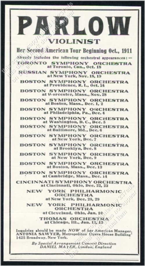 Kathleen Parlow 1911 Tour Vintage Print Ad