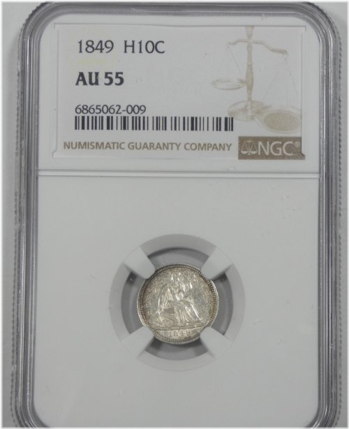 Liberty Seated Half Dime - 1849 NGC AU 55 Silver 5c