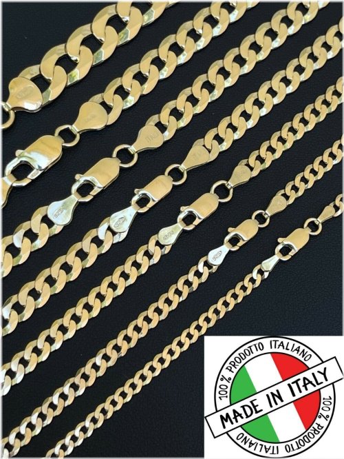 Cuban Link Chain Necklace in Real 925 Silver with 14k Gold Plating