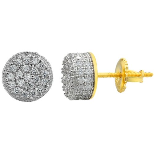 Golden Round Stud Earrings with CZ Embellishments