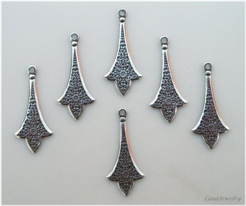 Antiqued Sterling Silver Plated Earring Drops with Top Hang Rings - Set of 6