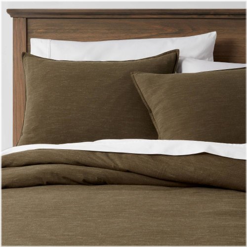 Olive Green Space Dyed Cotton Linen Bedding Set