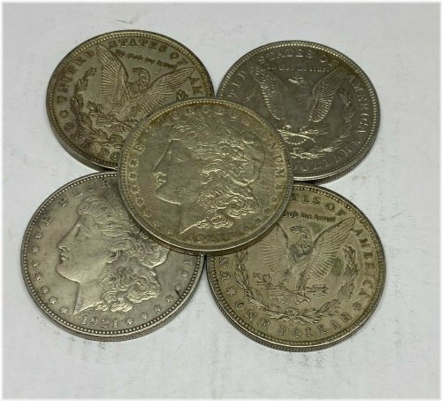 1921 Morgan Silver Dollar Bullion Lot - 5 Coins in VG-XF Condition with $5 Face Value