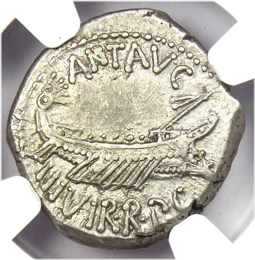 Marc Antony Silver Galley Denarius Coin (32 BC)