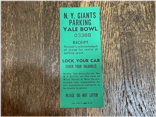 Yale Bowl Vintage Parking Pass for New York Football Giants 1974 Game in New Haven