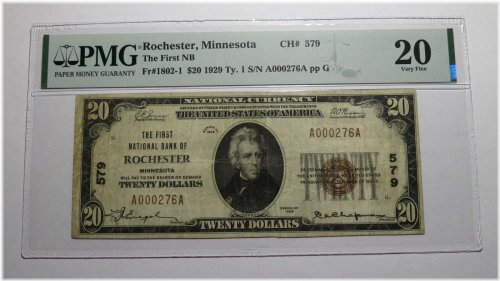 Rochester Minnesota $20 Banknote - Series 1929, Bill #579 VF20 PMG