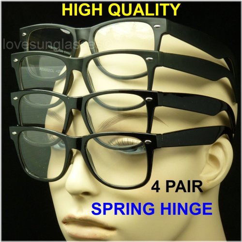 ClearView Spring Hinge Glasses Set of 4 with Large Lenses - Black