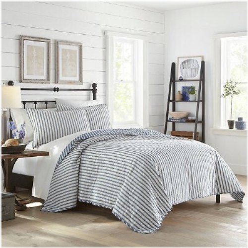 Willow Stripe Quilt & Sham Set - Navy by Stone Cottage