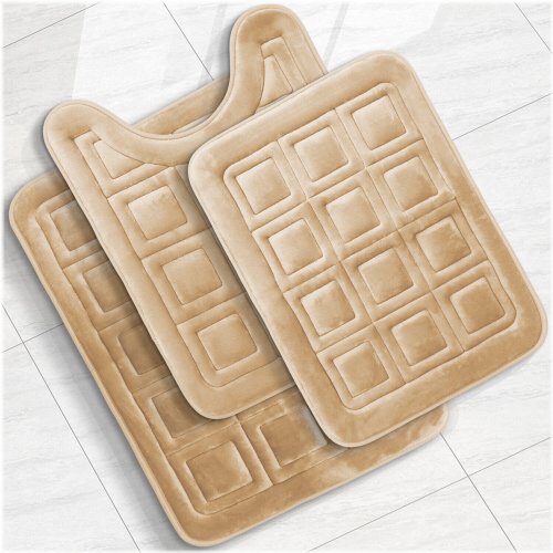 Plush Waffle Memory Foam Bathroom Rug Set