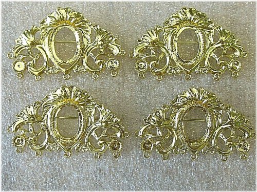 Vintage Gold Tone Oval Cameo Brooch Pins - Set of 4