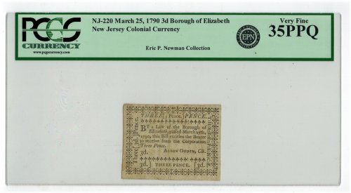 Elizabeth Borough Colonial 3d Currency (March 25, 1790)