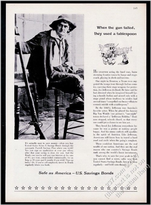 Vintage Joe Jefferson US Savings Bonds Print Ad