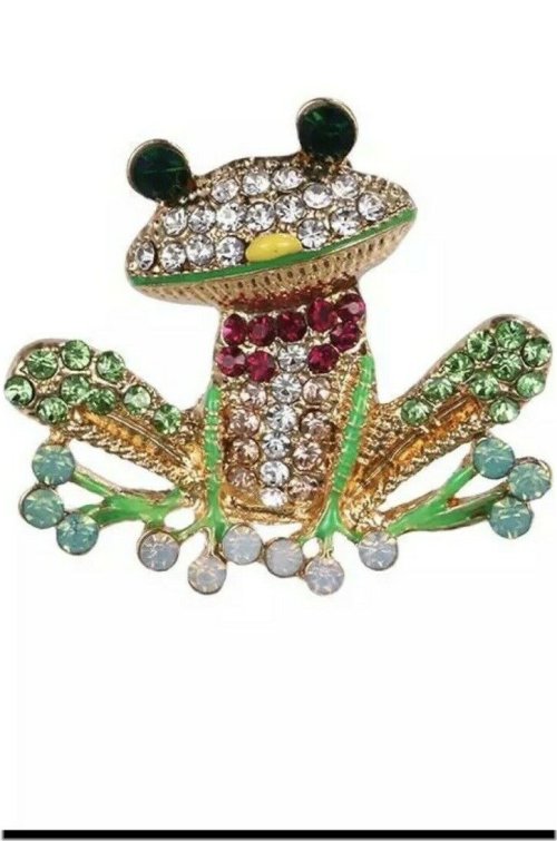 Green Frog Crystal Pin