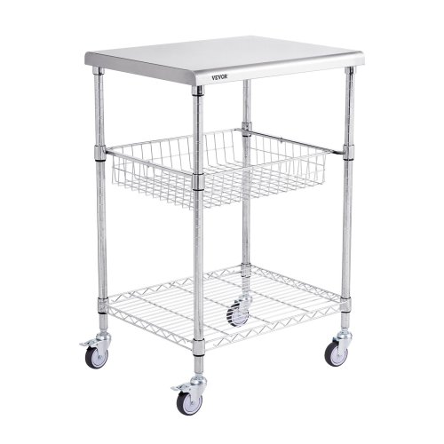 Rolling 3-Tier Utility Cart with Hooks