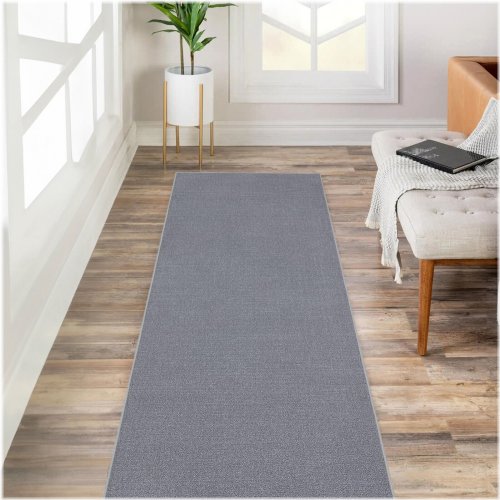 Shadow Step" Runner Rug - Customizable, Non-Slip, Solid Gray Design for Hallways and Stairs