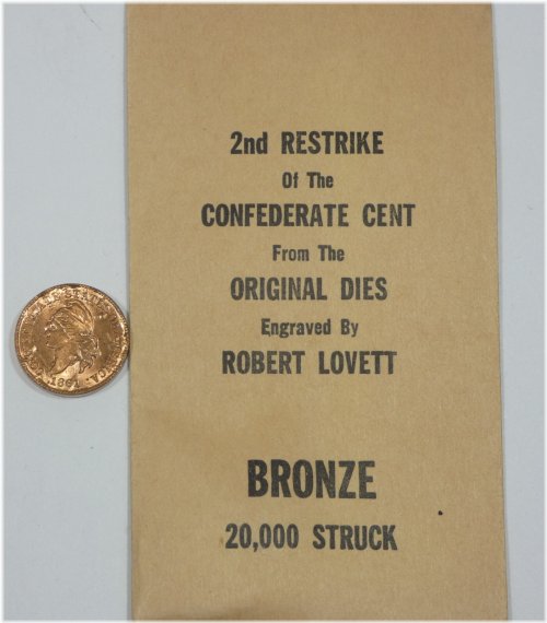 Bashlow Restrike Confederate Cent in Red BU with Original Envelope