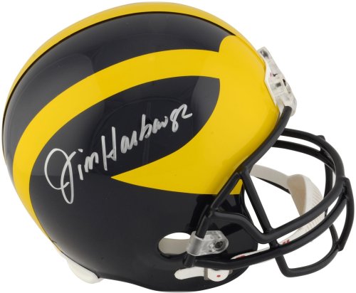 Michigan Wolverines Autographed Riddell Replica Helmet by Jim Harbaugh