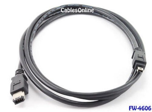 Black 6ft Firewire Cable with 6 Pin to 4 Pin Connection