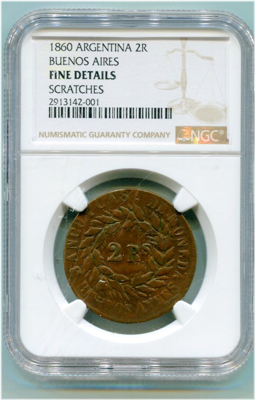Argentine 1860 2 Reales Buenos Aires Token NGC Fine Details