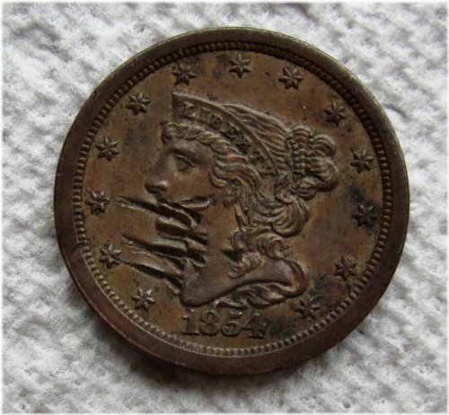Antique Copper Treasure - 1854 Braided Hair Half Cent