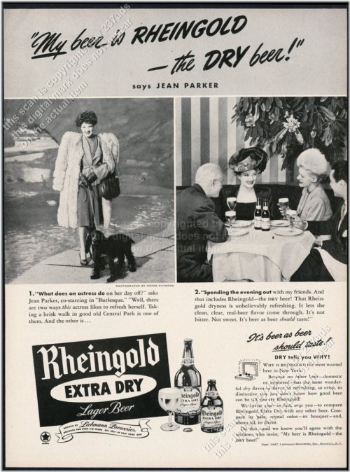 Rheingold Beer Vintage Print Featuring Jean Parker (1947)