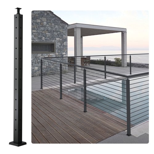 Black L-Shaped Corner Railing Post