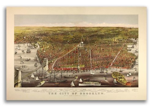 Brooklyn's Panoramic View in 1879: Vintage Map of New York City